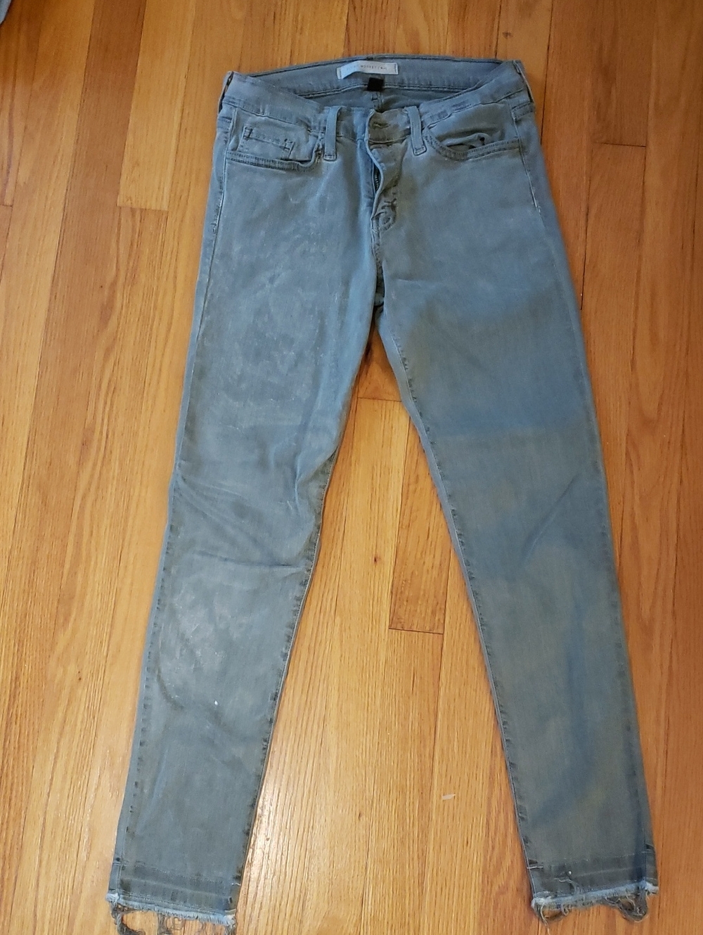 Flying Monkey Women's Cropped Skinny Jeans in Washed Blue-Green